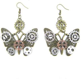 img 4 attached to MINIDUO Steampunk Gears Earrings: Vintage Butterfly-shape Antique Bronze Drop Dangle for Women & Girls