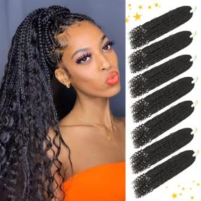 img 4 attached to 16-inch Goddess Box Braids Crochet Hair with Curly Ends (1B) - 7-pack Crochet Braids for Black Women