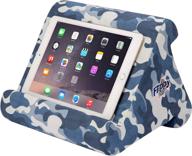 🔵 flippy ipad tablet stand - multi-angle portable lap pillow for home, work & travel - three viewing angles for ipads, tablets & books - blue camou logo
