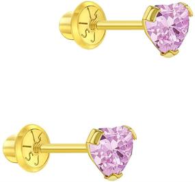 img 3 attached to 💛 Adorable 14k Tiny Heart CZ Screw Back Earrings in Yellow Gold for Little Girls - Birthstone Studs for Children