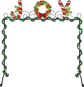 img 3 attached to 🎄 Metal JOY Stocking Holder Stand with Garland Lights - Set of 6 Hooks - Free Standing Stocking Hanger Racks For Floor Christmas Decorations Indoor