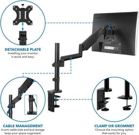 img 1 attached to 🖥️ Mount-It! Single Monitor Arm Mount - Adjustable & Articulating Gas Spring Desk Stand for 19-32" VESA Compatible Computer Screens - Full Motion & Stability with C-Clamp and Grommet Base