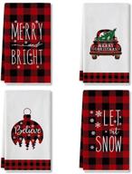 🎄 artoid mode red & black buffalo plaid christmas ornament car tree kitchen towels and dish towels, 18" x 28" winter holiday ultra absorbent drying cloth tea towels for cooking baking - set of 4 logo