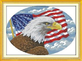 img 1 attached to 🦅 Happy Forever Cross Stitch Kits: Beginner-Friendly 11CT Stamped Patterns for Kids and Adults - DIY Preprinted Embroidery Kit for Animal Lovers - Bald Eagle Design (D579) - Size 20''x15''