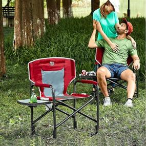 img 3 attached to 🪑 Red TIMBER RIDGE Lightweight Aluminum Frame Camping Folding Director's Chair with Side Table - Supports 300lbs - Portable Outdoor