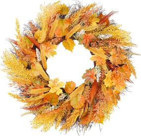 img 4 attached to 🍂 Dazzle Your Home with DDHS 24” Fall Harvest Wheat Wreaths for Front Door – Perfect Autumn Thanksgiving Décor for Indoor and Outdoor Spaces!