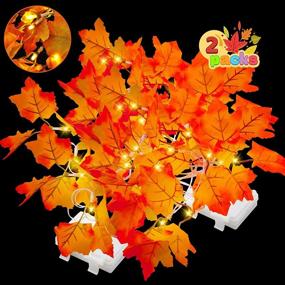 img 4 attached to Vibrant 2 Pack Thanksgiving Maple Leaves String Light: 14.7 Ft, 40 LED Warm Lights, 8 Blinking Modes – Autumn Harvest & Holiday Décor for Home