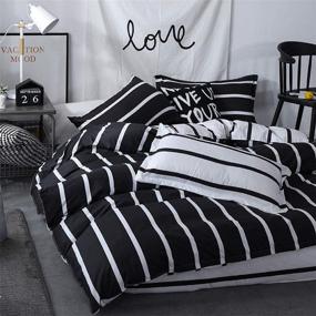 img 2 attached to 🛏️ LAMEJOR Queen Size Duvet Cover Set - Simplicity Black and White Striped Pattern Reversible Luxury Soft Bedding Set with Comforter Cover and 2 Pillowcases