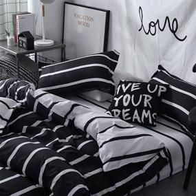 img 1 attached to 🛏️ LAMEJOR Queen Size Duvet Cover Set - Simplicity Black and White Striped Pattern Reversible Luxury Soft Bedding Set with Comforter Cover and 2 Pillowcases