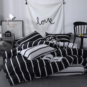 img 3 attached to 🛏️ LAMEJOR Queen Size Duvet Cover Set - Simplicity Black and White Striped Pattern Reversible Luxury Soft Bedding Set with Comforter Cover and 2 Pillowcases