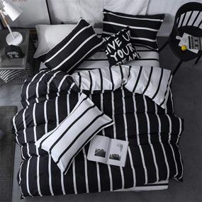 img 4 attached to 🛏️ LAMEJOR Queen Size Duvet Cover Set - Simplicity Black and White Striped Pattern Reversible Luxury Soft Bedding Set with Comforter Cover and 2 Pillowcases