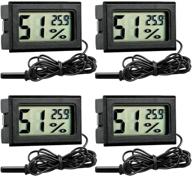 4-pack gudoqi mini hygrometer thermometer with probe - lcd digital temperature humidity meter for fish tank, aquariums, marine reptile incubator, poultry, greenhouse logo
