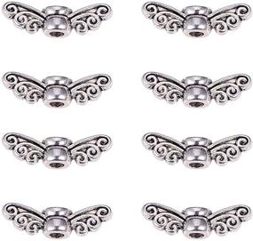img 4 attached to 🧚 PH PandaHall 200pcs Fairy Wing Spacer Beads - Tibetan Alloy Angel Wing Charm Beads Spacers for Bracelet Necklace Jewelry Making - Antique Silver (14mm, hole: 1mm)