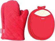 🔥 honla red silicone printed pot holders and oven mitts gloves - 4 piece heat resistant kitchen linens set for cooking, baking, grilling, barbecue - includes 2 hot pads and 2 potholders logo