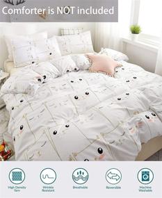 img 4 attached to YZZ COLLECTION Queen Bedding Duvet Cover Set, Premium Microfiber, Mini Cats Design on Comforter Cover - 3pcs: 1x Duvet Cover 2X Pillowcases, Zipper Closure