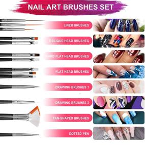 img 2 attached to 💅 Teenitor 3D Nail Art Brushes Set with Gel Brushes, Dotting Pen, Rhinestones & Striping Tape - Perfect for False Acrylic Nails