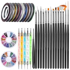 img 4 attached to 💅 Teenitor 3D Nail Art Brushes Set with Gel Brushes, Dotting Pen, Rhinestones & Striping Tape - Perfect for False Acrylic Nails