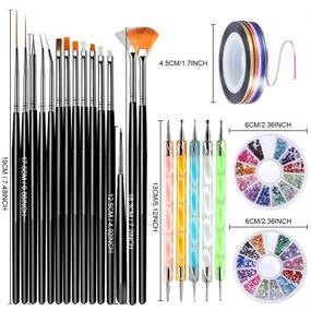 img 3 attached to 💅 Teenitor 3D Nail Art Brushes Set with Gel Brushes, Dotting Pen, Rhinestones & Striping Tape - Perfect for False Acrylic Nails