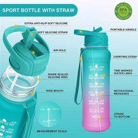 img 3 attached to PASER One-Step Opening 32oz/128oz Motivational Water Bottle | Time Marker, Straw, Handle & Strap | 1 Liter/Gallon BPA-Free Leakproof Sports Water Jug for Workout Yoga Camping Hiking