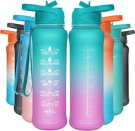 paser one-step opening 32oz/128oz motivational water bottle | time marker, straw, handle & strap | 1 liter/gallon bpa-free leakproof sports water jug for workout yoga camping hiking logo