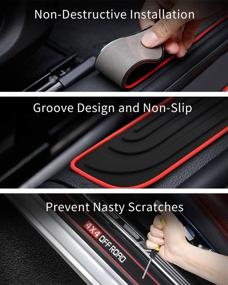 img 1 attached to 🚪 HOCHESLO Door Sill Plate Protectors: Universal Front/Rear Entry Scuff Guards, 4pcs PVC Rubber Pedal Covers (Black Red-4x4 Off Road)