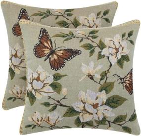 img 4 attached to 🦋 Vibrant Green Butterfly Decorative Pillow Cover Set - September Home Flower Pillowcase 18X18 Inches (Pack of 2), Green