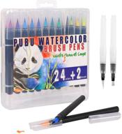 🖌️ pubu watercolor brush markers pen - set of 24 water color brush markers pen with nylon tips + 2 water blending brushes + travel case for coloring, calligraphy, drawing with water brush logo