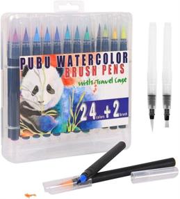 img 4 attached to 🖌️ PUBU Watercolor Brush Markers Pen - Set of 24 Water Color Brush Markers Pen with Nylon Tips + 2 Water Blending Brushes + Travel Case for Coloring, Calligraphy, Drawing with Water Brush