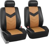 🚗 fh group pu021102 faux leather seat cover front set - universal fit for trucks, suvs, and vans (tanblack) + bonus gift included logo