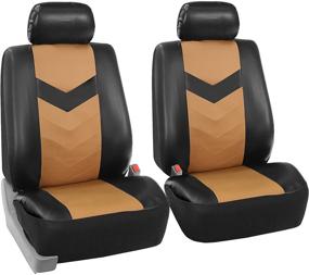 img 4 attached to 🚗 FH Group PU021102 Faux Leather Seat Cover Front Set - Universal Fit for Trucks, SUVs, and Vans (TANBLACK) + Bonus Gift Included