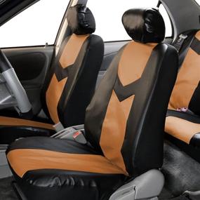 img 3 attached to 🚗 FH Group PU021102 Faux Leather Seat Cover Front Set - Universal Fit for Trucks, SUVs, and Vans (TANBLACK) + Bonus Gift Included
