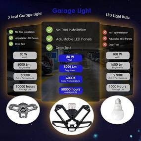 img 1 attached to 💡 100W 10000LM Deformable LED Garage Lights 6500K Super Bright Shop Light with 5 Adjustable Panels and Center Panel E26/E27 Ceiling Lights for Garage Basement - Pack of 2