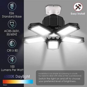 img 2 attached to 💡 100W 10000LM Deformable LED Garage Lights 6500K Super Bright Shop Light with 5 Adjustable Panels and Center Panel E26/E27 Ceiling Lights for Garage Basement - Pack of 2