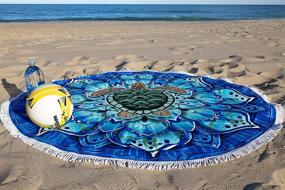 img 1 attached to Extra Large Plush Beach Towel Blanket, 60-inch with Fringe - Mandala Turtle Design