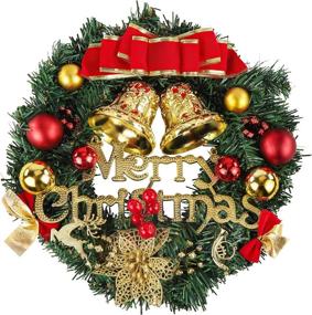 img 4 attached to 🎄 12-Inch Merry Christmas Xmas Wreath - Indoor/Outdoor Decorations, Artificial Pine Garland for Holiday Home Party Wall Window Décor, Front Door Ornament