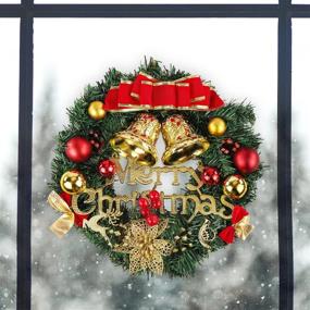 img 2 attached to 🎄 12-Inch Merry Christmas Xmas Wreath - Indoor/Outdoor Decorations, Artificial Pine Garland for Holiday Home Party Wall Window Décor, Front Door Ornament