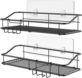 img 4 attached to 🛀 Nieifi Shower Caddy Shelf with Adhesive Hooks – Stainless Steel Storage Rack Without Drilling for Bathroom, Kitchen - 2 Pack (Black)