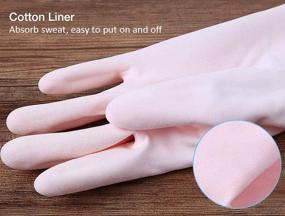 img 2 attached to 🧤 Pack of 3 Latex-Free Reusable Cleaning Gloves with Cotton Flock Liner and Embossed Palm - Waterproof Household Gloves for Dishwashing, Laundry, and Gardening (Medium)