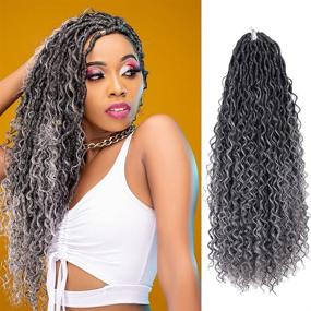 img 4 attached to 🔗 5 Packs of River Fauxs Locs Wavy Crochet Hair 18 Inch - Goddess Locs with Curly Hair in Middle and Ends - Synthetic Braiding Hair Extension (OT-gray)