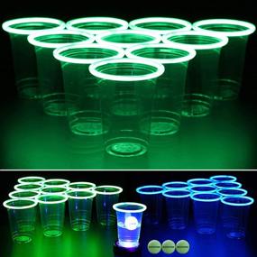 img 4 attached to 🔵 GLOWPONG Green vs Blue Glow-in-The-Dark Beer Pong Game Set for Competitive Fun, 12 Green vs 12 Blue Glowing Cups, 4 Glowing Balls, 1 Ball Charging Unit Enhances Shot Visibility