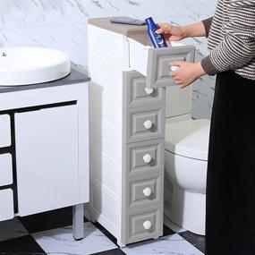 img 3 attached to 🗄️ Self-Assembling Lightweight Slim Plastic Narrow Storage Drawers, Slim Bathroom Storage Cabinet, Slim Pantry Cabinet with Drawers, Narrow Storage Solution for Small Spaces, 5-Drawer Plastic Storage Tower