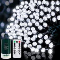 turnmeon 66ft 200 led christmas string lights decoration timer remote 8 modes battery operated green wire waterproof christmas decoration home indoor outdoor xmas tree yard garden patio(cool white) logo