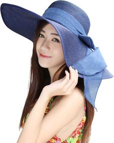 img 2 attached to 👒 Lanzom Womens Big Bowknot Straw Hat - 5.5 Inches, Large Floppy Foldable Roll up Beach Cap, Sun Hat UPF 50+