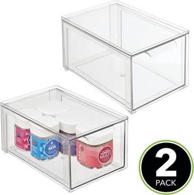 img 3 attached to 📦 mDesign Lumiere Collection: Clear Stackable Cosmetic Storage with Easy Drawer – Large Makeup Organizer for Bathroom Countertop, Bedroom Dresser and More – 2 Pack