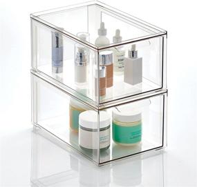 img 4 attached to 📦 mDesign Lumiere Collection: Clear Stackable Cosmetic Storage with Easy Drawer – Large Makeup Organizer for Bathroom Countertop, Bedroom Dresser and More – 2 Pack