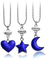 👯 mjartoria bff necklaces for 3 - best friends forever jewelry set, cute blue heart pentagram crescent pendant friendship necklaces for girls and boys logo