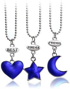 img 4 attached to 👯 MJartoria BFF Necklaces for 3 - Best Friends Forever Jewelry Set, Cute Blue Heart Pentagram Crescent Pendant Friendship Necklaces for Girls and Boys