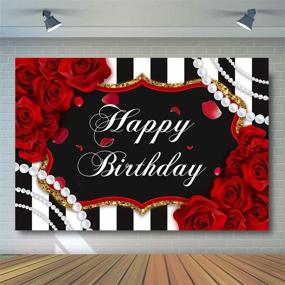 img 1 attached to Vibrant Red Rose Birthday Backdrop: 7x5ft, Flowers, Pearls, Black & White Stripes – Perfect Girl's and Women's Decorations, Photography Background & Party Supplies at Photo Booth