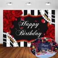 vibrant red rose birthday backdrop: 7x5ft, flowers, pearls, black & white stripes – perfect girl's and women's decorations, photography background & party supplies at photo booth logo