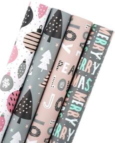 img 4 attached to Christmas Kraft Wrapping Paper Roll - Pink and Grey Christmas Set for Holiday Decor and Party Supplies - Pack of 4 Rolls - 30 Inch X 120 Inch Per Roll